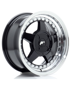 JR Wheels JR6 15x7 ET20-35 4H (Custom PCD) Gloss Black w/ Machined Lip